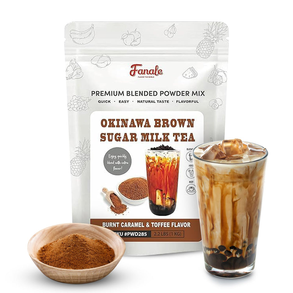 Fanale Okinawa brown sugar milk tea powder in resealable bag for easy use.