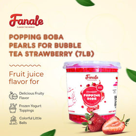 Fanale Strawberry popping boba pearls in a glass, perfect for bubble tea.