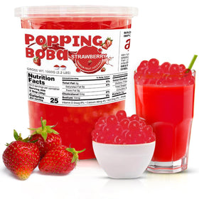 Fanale Strawberry Popping Boba Pearls, ready to eat, ideal for desserts and drinks.