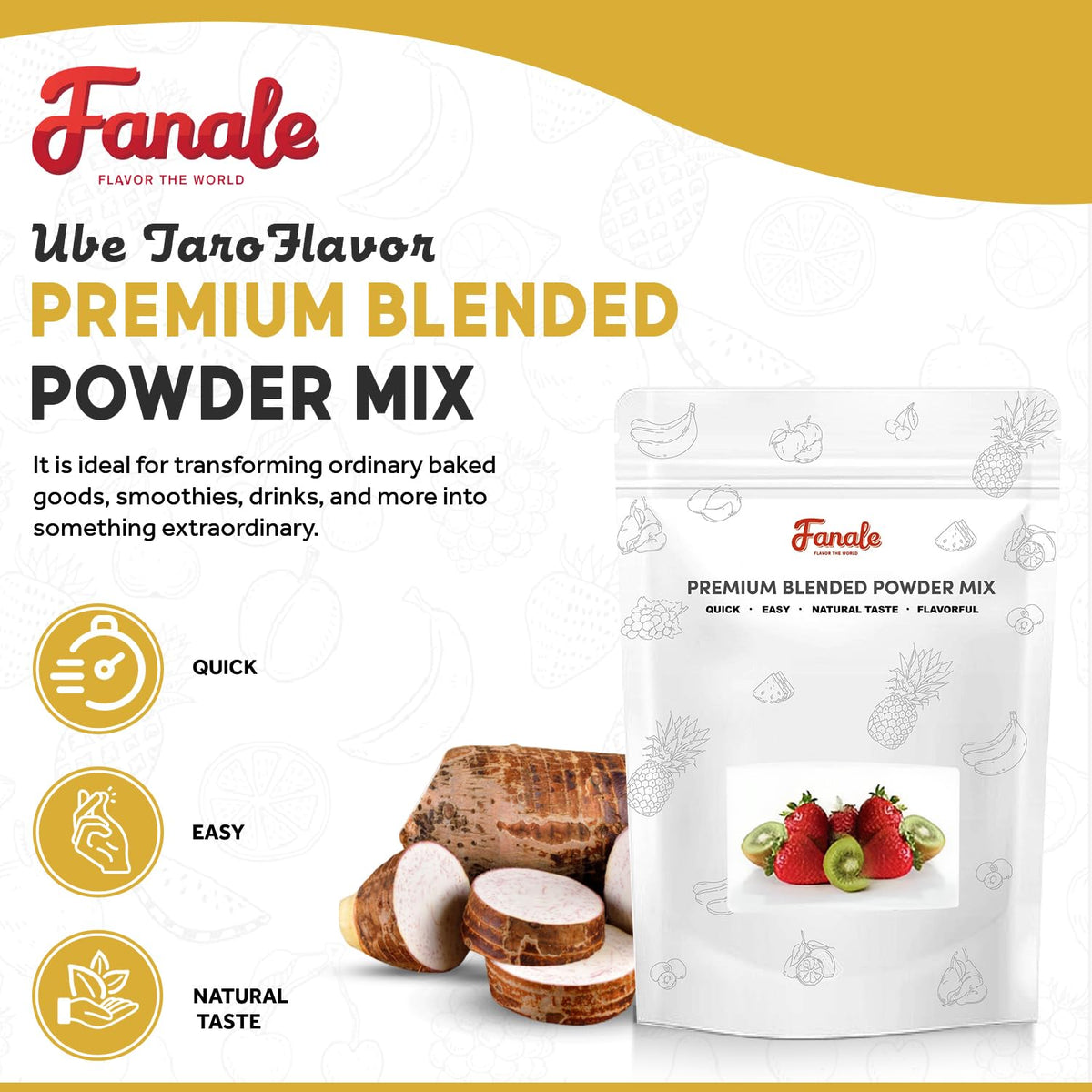 Fanale Ube Taro powder in a resealable bag for easy pantry storage and freshness