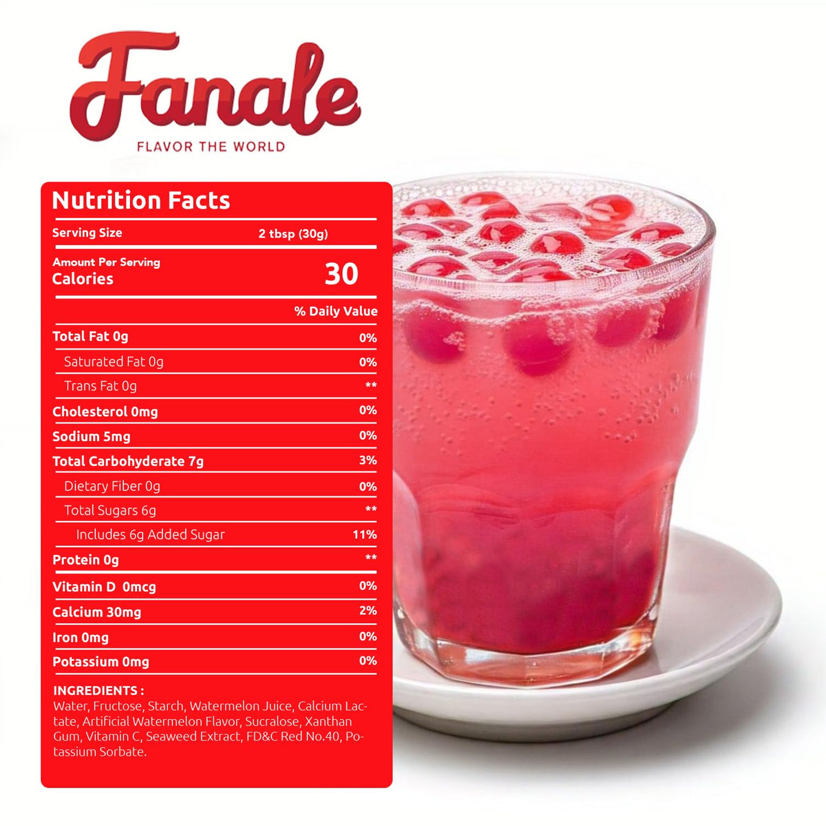 Fanale Watermelon Popping Boba Pearls on ice cream add color and chew.
