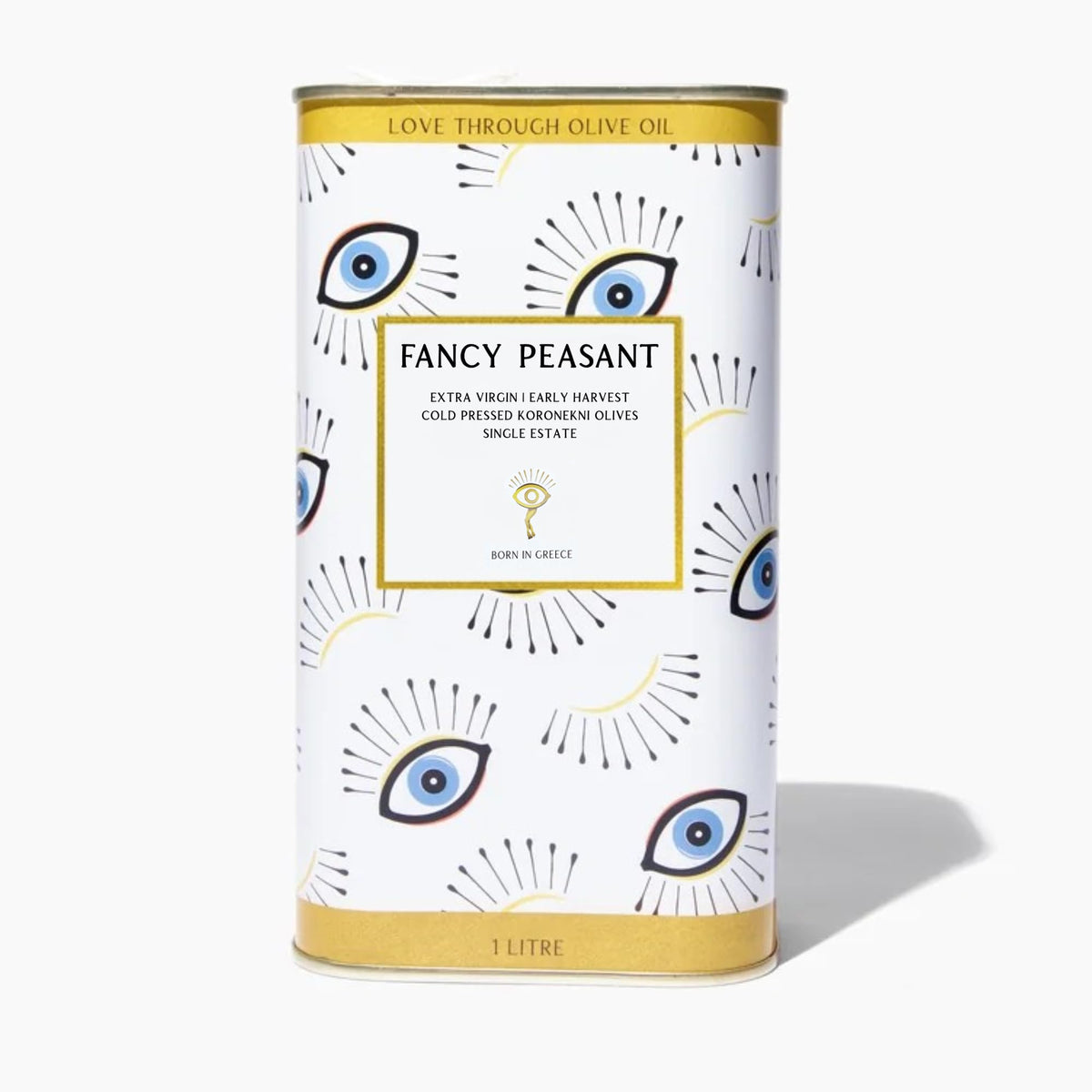 Fancy Peasant Everything Olive Oil 1L tin on the counter, ideal for dipping.