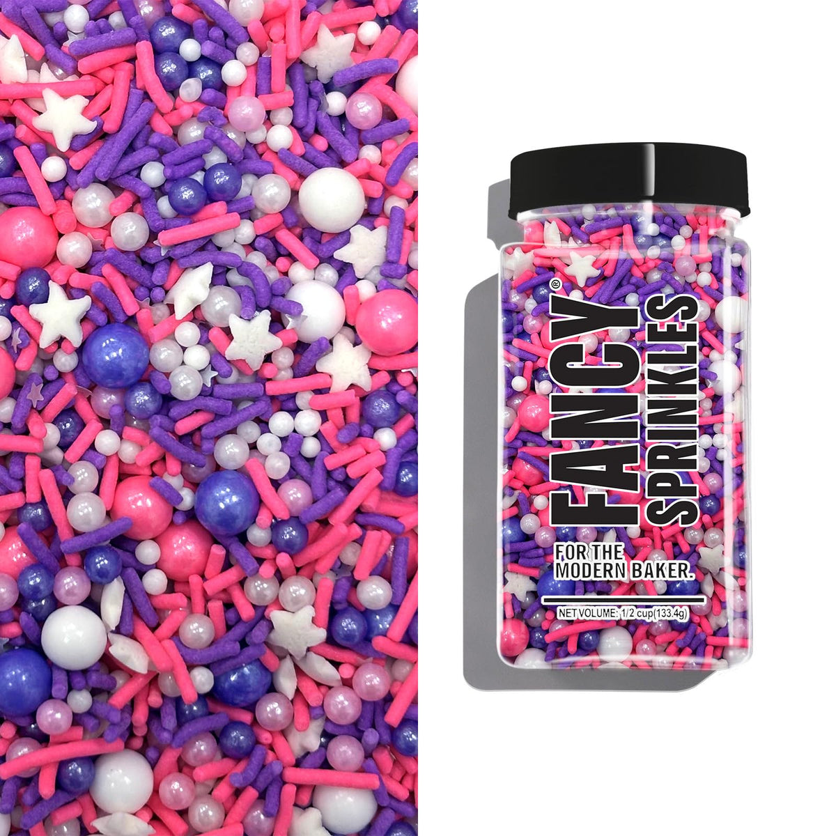 Fancy Sprinkles Call Me Maybe sprinkles in purple pink and white add vibrant color to cupcakes