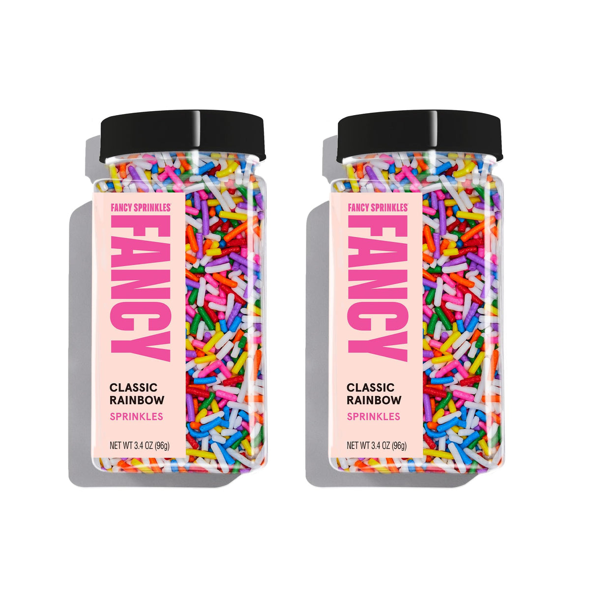Fancy Sprinkles Classic Rainbow Jimmies pack front view for vibrant dessert decoration.
