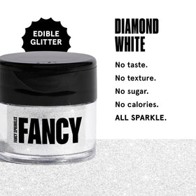 Fancy Sprinkles Diamond White glitter dusted on a dessert for shimmer