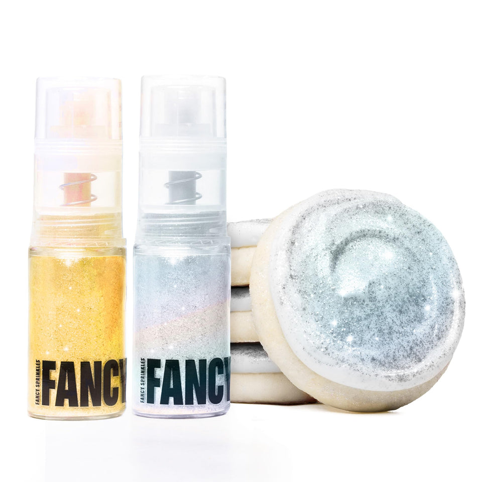 Fancy Sprinkles Moonstone glitter pump adds iridescent shine to desserts