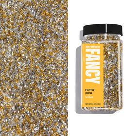 Fancy Sprinkles Filthy Rich gold and silver sugar crystals on desserts for luxe sparkle