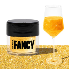 Fancy Sprinkles Fool's Gold edible glitter jar for sparkling desserts and drinks.