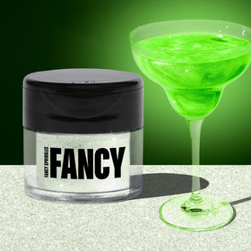 Fancy Sprinkles Glow Worm Green glitter bottle adds shimmering color to drinks.