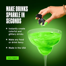 Fancy Sprinkles Glow Worm Green glitter glass enhances desserts with sparkly appeal.