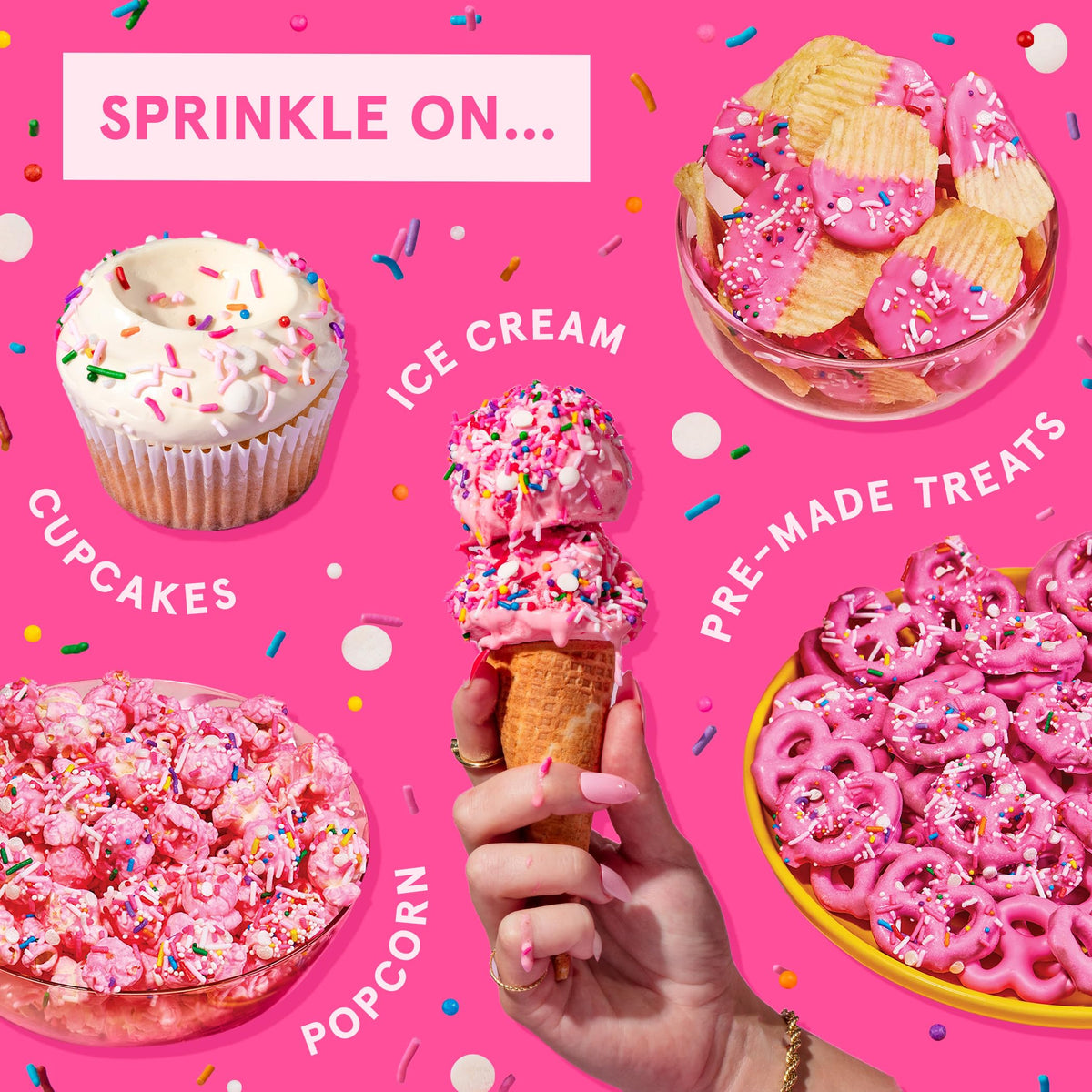 Fancy Sprinkles Pink Pinata Sprinkles brighten cookies with a sparkling finish