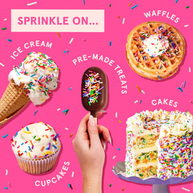 Fancy Sprinkles rainbow jimmies on cookies for funfetti-inspired decoration.