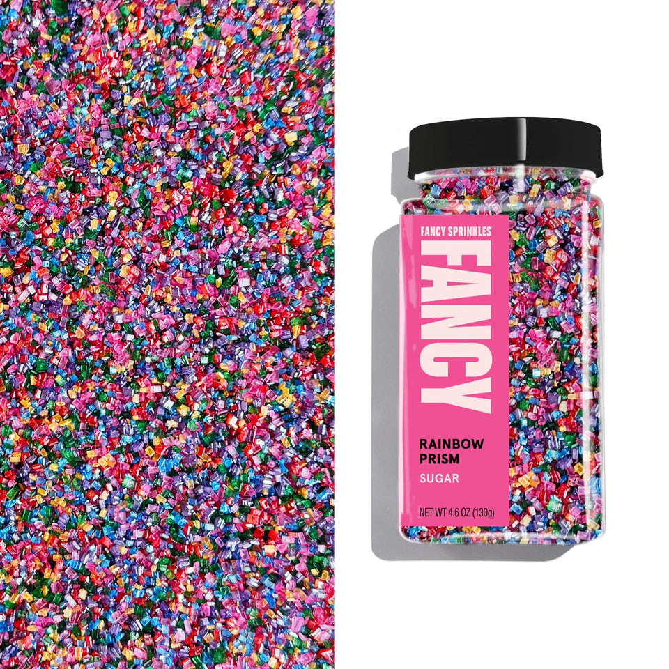 Fancy Sprinkles Rainbow Prism Sugar on cookies adds vibrant color and a satisfying crunch.