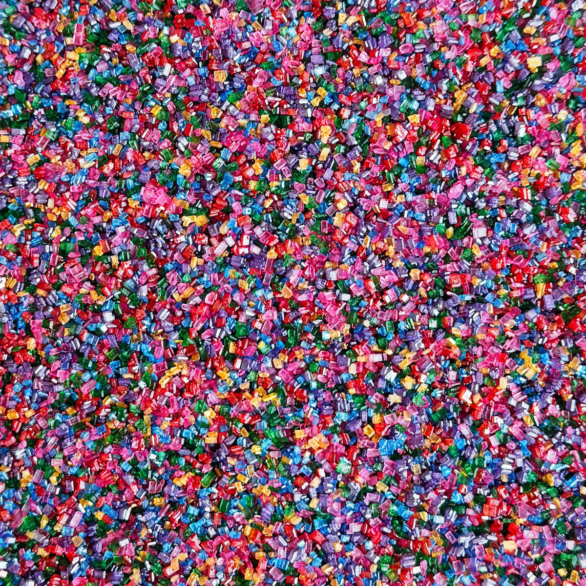 Fancy Sprinkles Rainbow Prism Sugar on cupcakes delivers gem-like sparkle and texture.