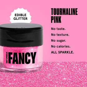 Fancy Sprinkles Tourmaline Pink glitter on a cocktail glass for shimmer without taste
