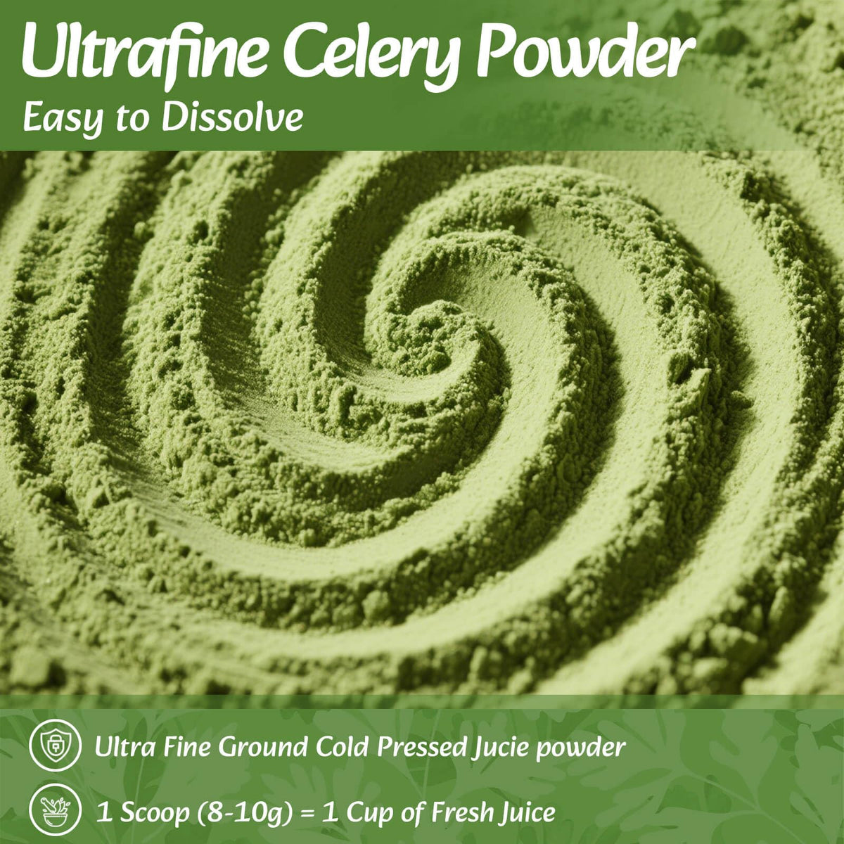 Open bag shows resealable packaging keeping Fangkic Celery Powder fresh.