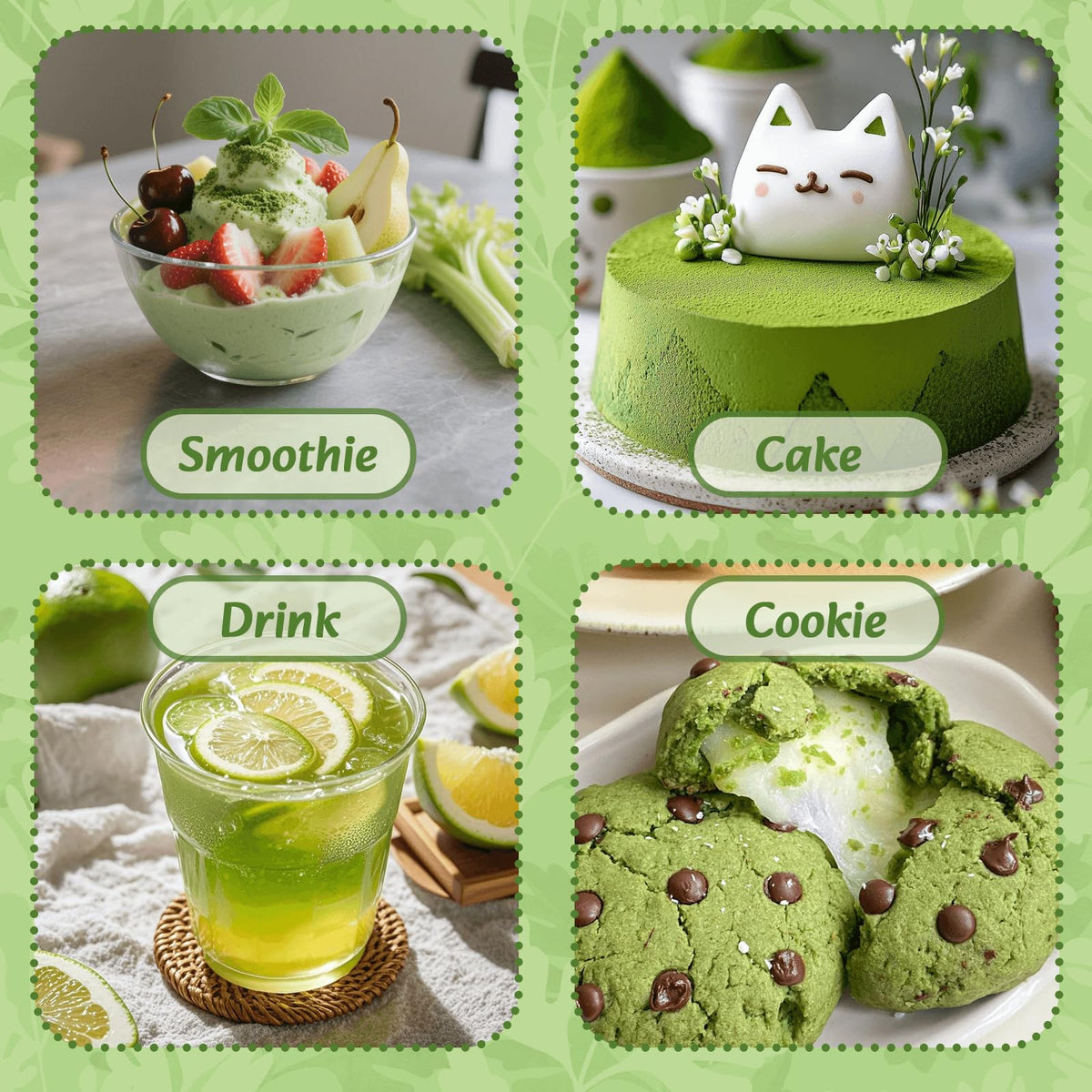 Fangkic Celery Powder in smoothie glass with bright green color.