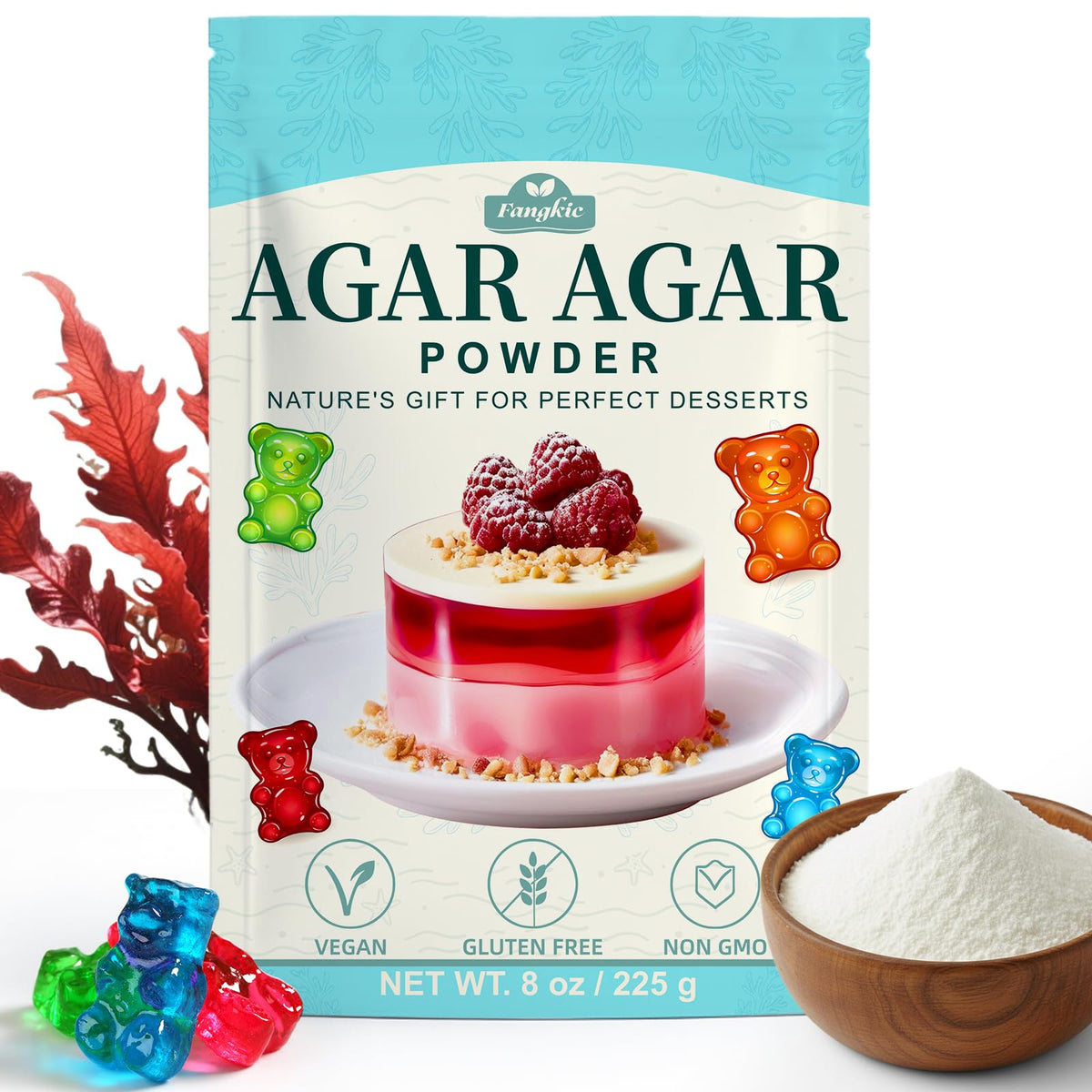 Fangkic Agar Powder 8oz package for vegan gelatin substitute in desserts