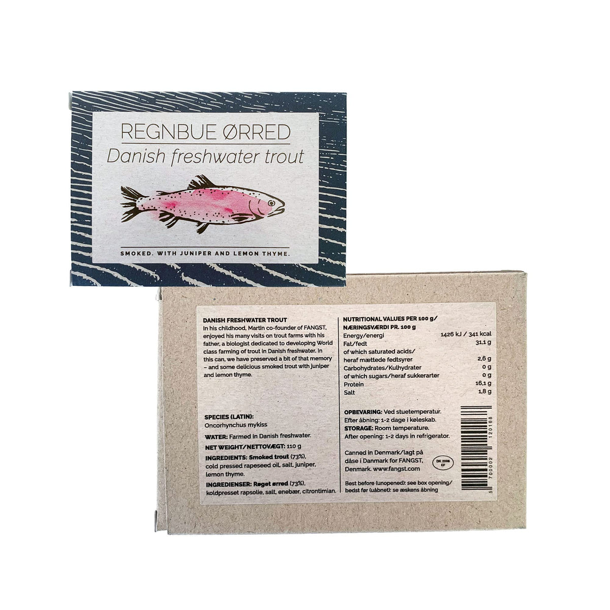 FANGST Regnbue trout smoked with juniper and lemon thyme, rich aroma.