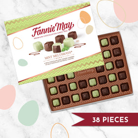 Fannie May Easter themed watercolor band wrap on the gift box