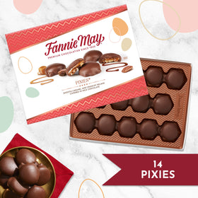 Fannie May Mini Pixies hand-poured caramel detail, premium bite.
