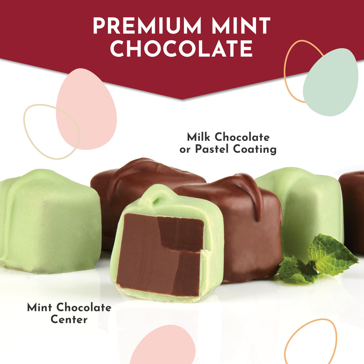 Fannie May Mint Meltaways with green pastel coating for a festive look