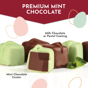 Fannie May Mint Meltaways with green pastel coating for a festive look