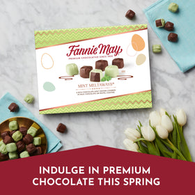 Fannie May Mint Meltaways milk chocolate centers, creamy mint flavor