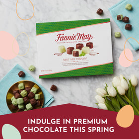 Fannie May Mint Meltaways milk chocolate coating detail