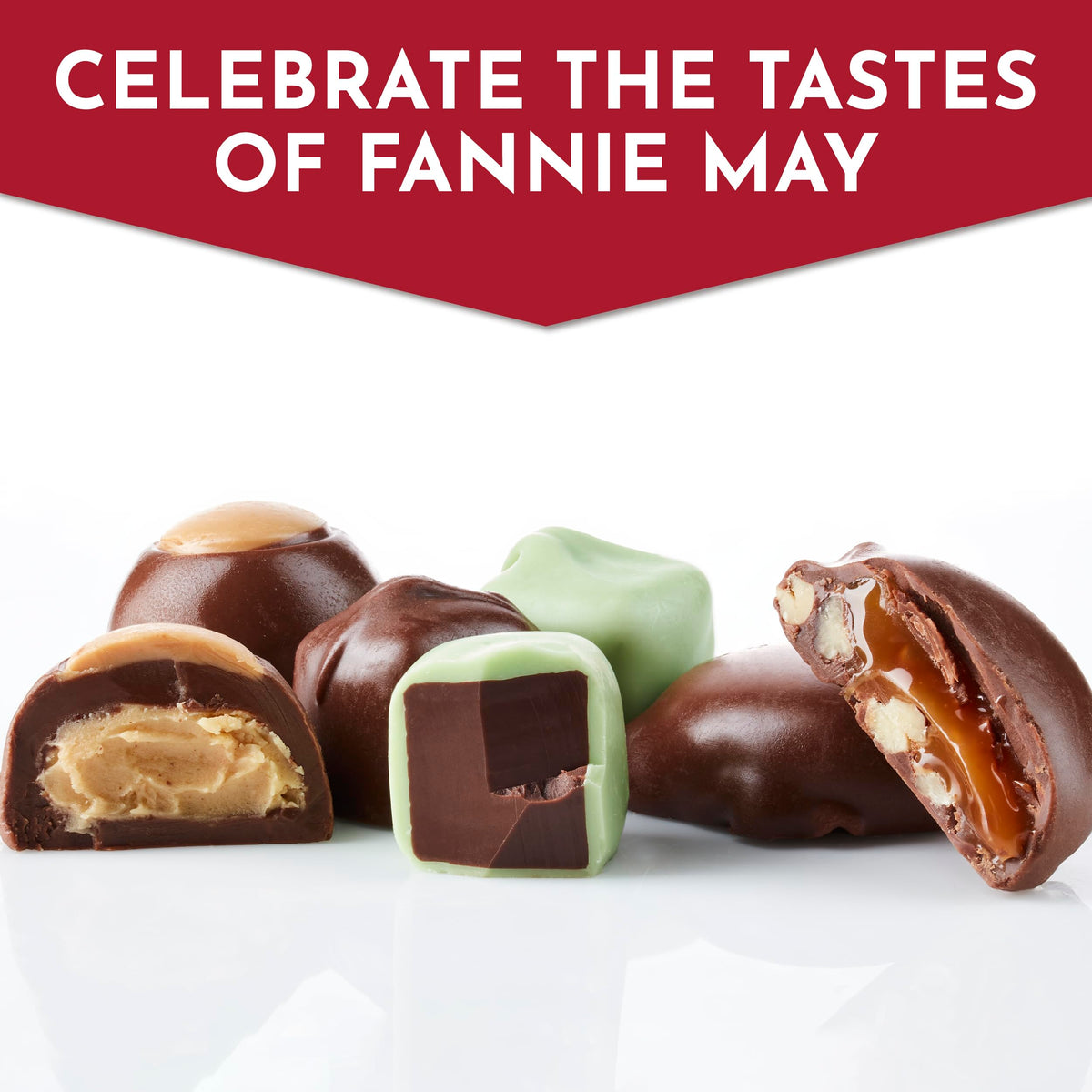 Fannie May variety pack front shows all three treats, ideal for tasting sessions and celebrations.