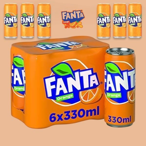 Fanta Orange label and sticker detail on the can.