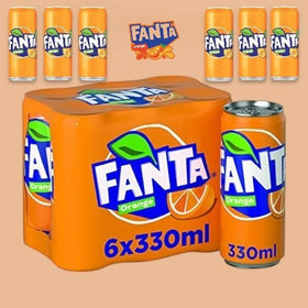 Fanta Orange label and sticker detail on the can.