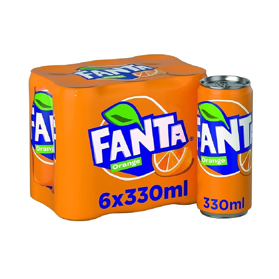 Fanta Orange six-pack 330ml cans ideal for sharing at gatherings.