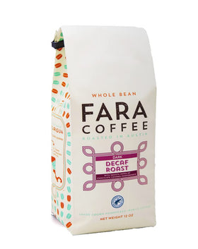 Fara Coffee Decaf Roast cup steaming closeup highlights inviting aroma