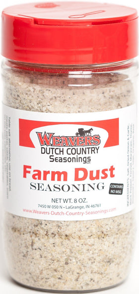 Farm Dust Seasoning bottle closeup showing versatile flavor enhancement.