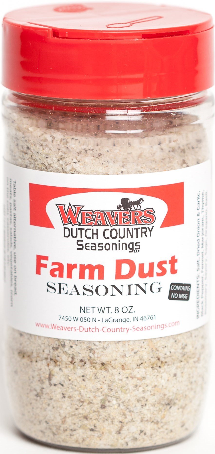 Farm Dust Seasoning bottle closeup showing versatile flavor enhancement.