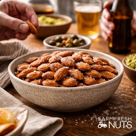 Farm Fresh Nuts kitchen counter setup conveys freshness and trust.