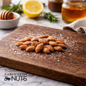 Farm Fresh Nuts almonds being poured for quick servings.