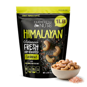 Farm Fresh Nuts dry roasted cashews with Himalayan salt in a serving bowl, ready to enjoy.