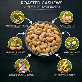 Farm Fresh Nuts oven-roasted cashews—oil-free for a light, crisp bite.