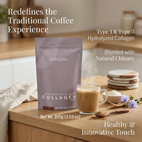 FARMASi Nutriplus collagen scoop demonstrates protein-rich add-in to daily coffee