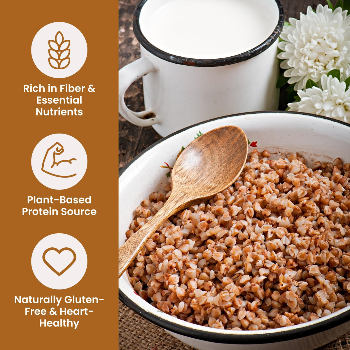 Cooked buckwheat porridge with creamy, nutty aroma using Farmer Bob's groats