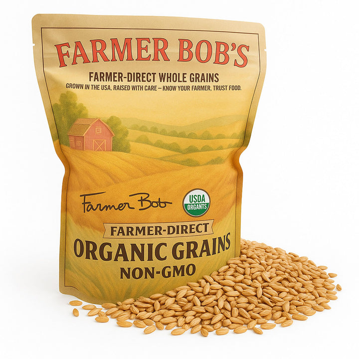 Farmer Bob's oat groats in a bowl, highlighting high-fiber breakfast potential