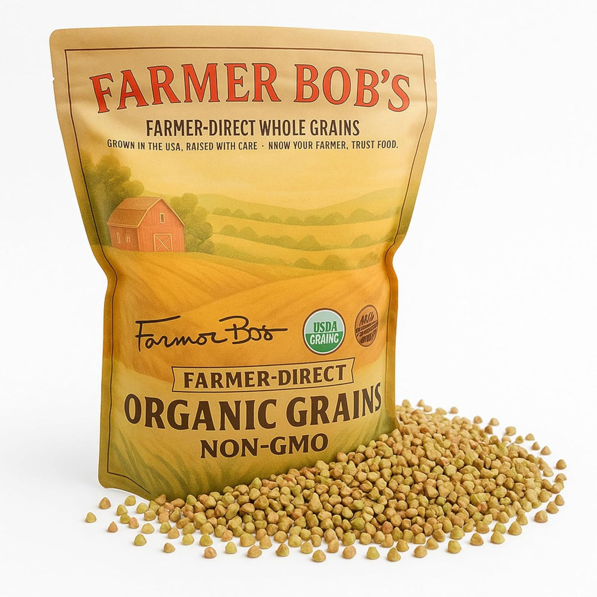 Farmer Bob's organic hulled buckwheat groats bag — premium farmer-direct quality for gluten-free meals