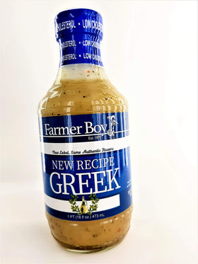 Farmer Boy Original Greek Dressing bottle pour elevates salads