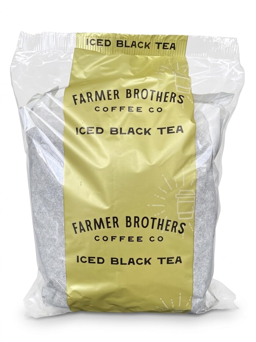 Farmer Brothers Black Iced Tea filter pouches in a 24-pack for unsweetened brewing