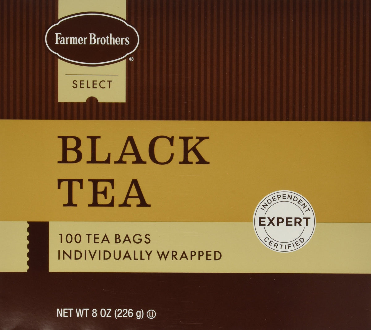 Farmer Brothers Black Tea bags in a box; smooth and mellow flavor for daily tea.