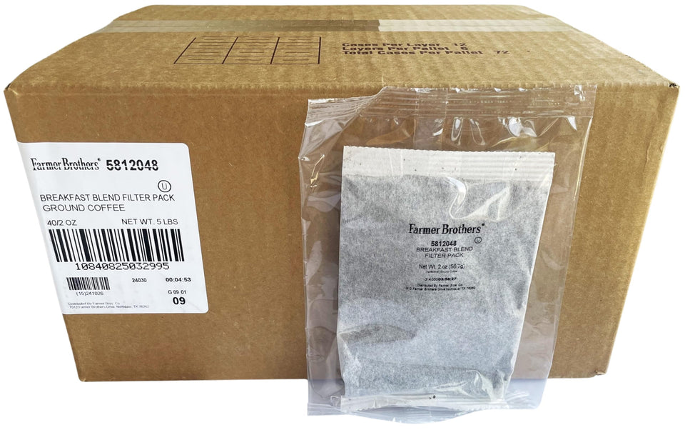 Farmer Brothers Breakfast Blend 2oz filterpack, front view, ideal for fast-service brews