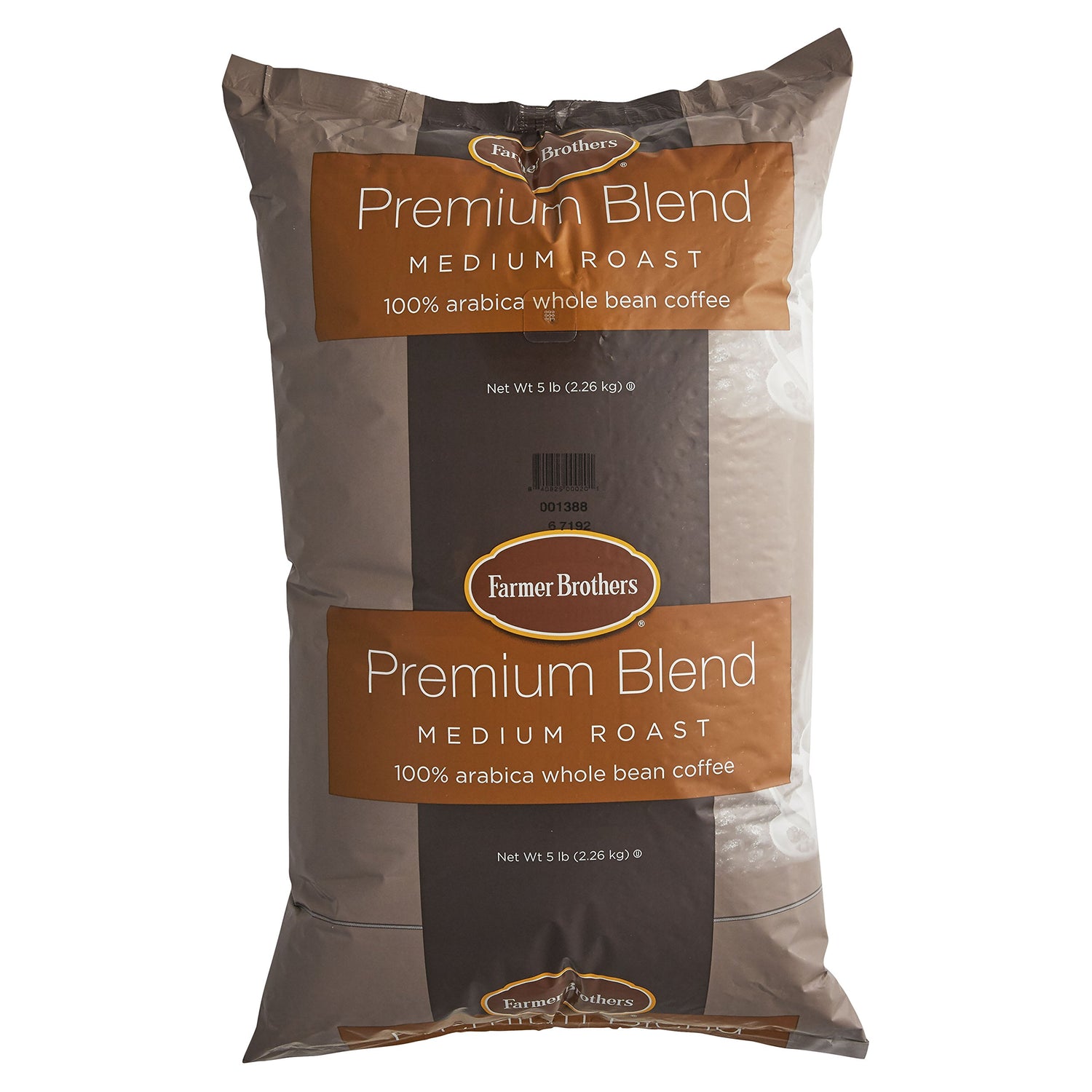 Farmer Brothers Premium Blend Arabica beans ready for grinding and brewing.