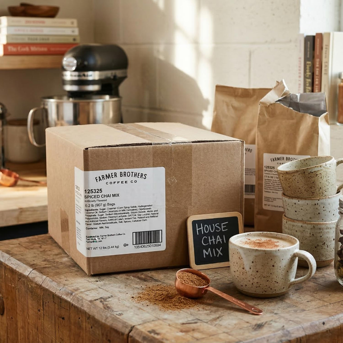 Farmer Brothers Spice Chai powder ready for chai dispensers and high-volume stations